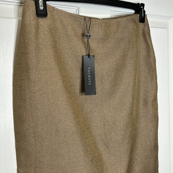 Talbots NWT Pencil Skirt Women's 8 Metallic‎ Linen Blend Gold Classic Careerwear - Picture 3 of 7